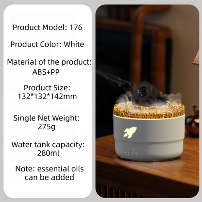 176 White Simulation Turret Diffuser & Humidifier - Smart Timer Ultrasonic Mister with Volcano Lava Crack Shell and Colorful Light - Image 2