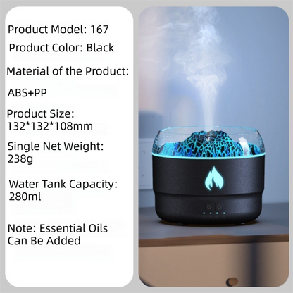 167 Black Simulation Volcano Diffuser & Humidifier - Smart Timer Ultrasonic Mister with Volcano Lava Crack Shell and Colorful Light - Image 2