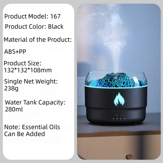 167 Black Simulation Volcano Diffuser & Humidifier - Smart Timer Ultrasonic Mister with Volcano Lava Crack Shell and Colorful Light - Image 2