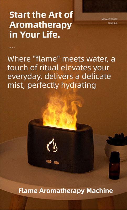 Black 3D Simulation Flame Aroma Diffuser & Humidifier - Ultrasonic Desktop Mister with 7-Color LED Light and Automatic Scent Spray (200ML) - Image 3