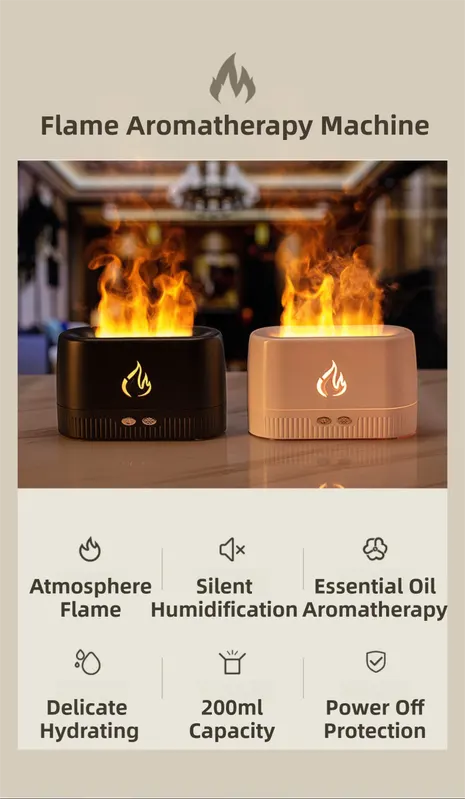 Black 3D Simulation Flame Aroma Diffuser & Humidifier - Ultrasonic Desktop Mister with 7-Color LED Light and Automatic Scent Spray (200ML) - Image 4