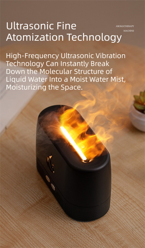 Black 3D Simulation Flame Aroma Diffuser & Humidifier - Ultrasonic Desktop Mister with 7-Color LED Light and Automatic Scent Spray (200ML) - Image 6