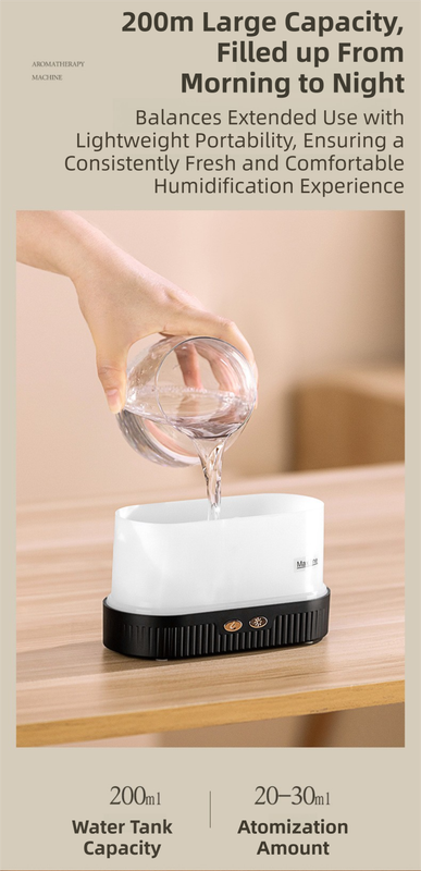 Black 3D Simulation Flame Aroma Diffuser & Humidifier - Ultrasonic Desktop Mister with 7-Color LED Light and Automatic Scent Spray (200ML) - Image 7
