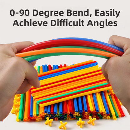Soft Straw & Pipe Connector Building Blocks Toy - 200 Pcs Interlocking Construction Set, Educational Puzzle Toy for Kindergarten - Image 2
