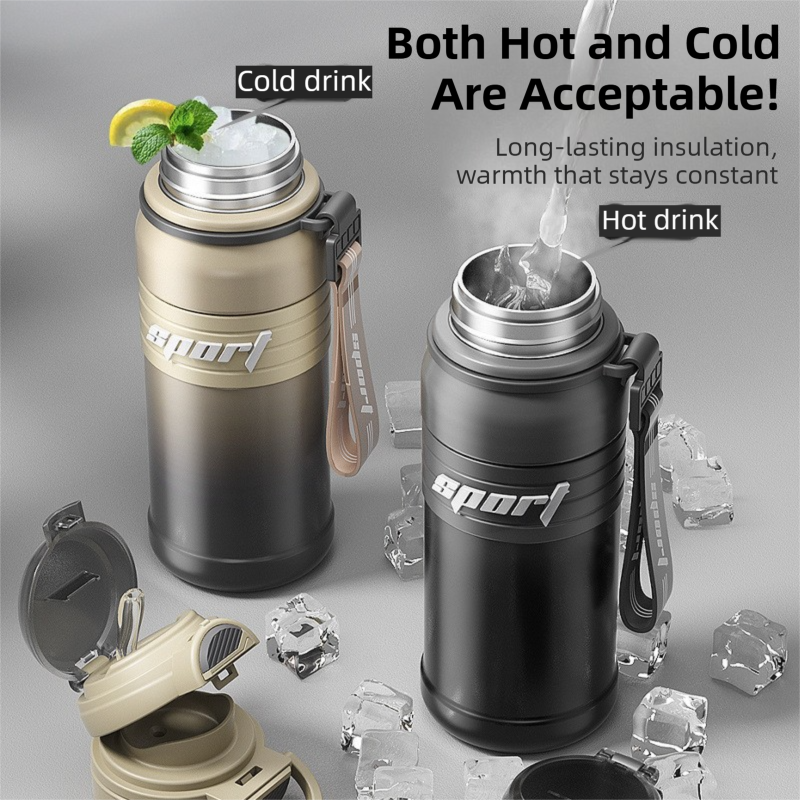 2-Pack Black 680ml Large Capacity Sports Insulated Tumbler - 316 Stainless Steel Straw Water Bottle, Dual-Use Lid for Travel & Outdoors - Image 3