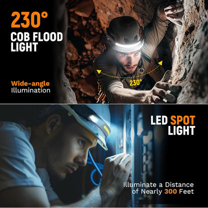 Adjustable High-Lumen Rechargeable COB LED Headlamp - 230° Wide Beam Head Torch with Wave Sensor for Camping, Hiking & Fishing - Image 2