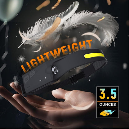 Adjustable High-Lumen Rechargeable COB LED Headlamp - 230° Wide Beam Head Torch with Wave Sensor for Camping, Hiking & Fishing - Image 4