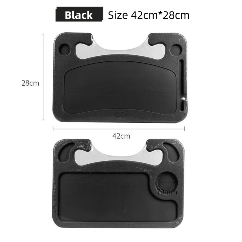 Black Multi-Functional Car Steering Wheel Tray - Portable Auto Desk for Eating, Laptop, and Drink Holder (42x28CM) - Image 2
