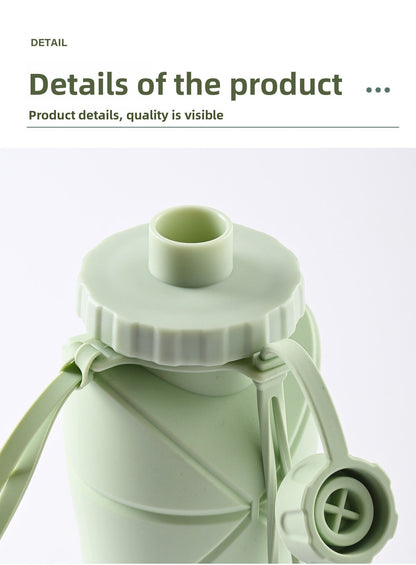 Green Portable Food Grade Silicone Collapsible Sports Water Bottle 600ML - Folding down 80% , Low High Temperature Resistant - Image 5