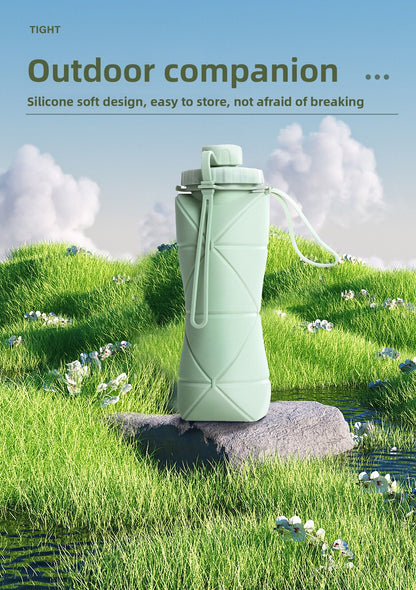 Blue Portable Food Grade Silicone Collapsible Sports Water Bottle 600ML - Folding down 80% , Low High Temperature Resistant - Image 8
