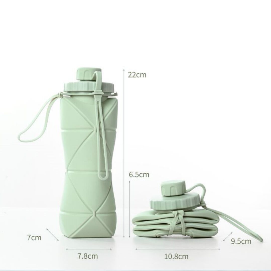 Grey Portable Food Grade Silicone Collapsible Sports Water Bottle 600ML - Folding down 80% , Low High Temperature Resistant - Image 2