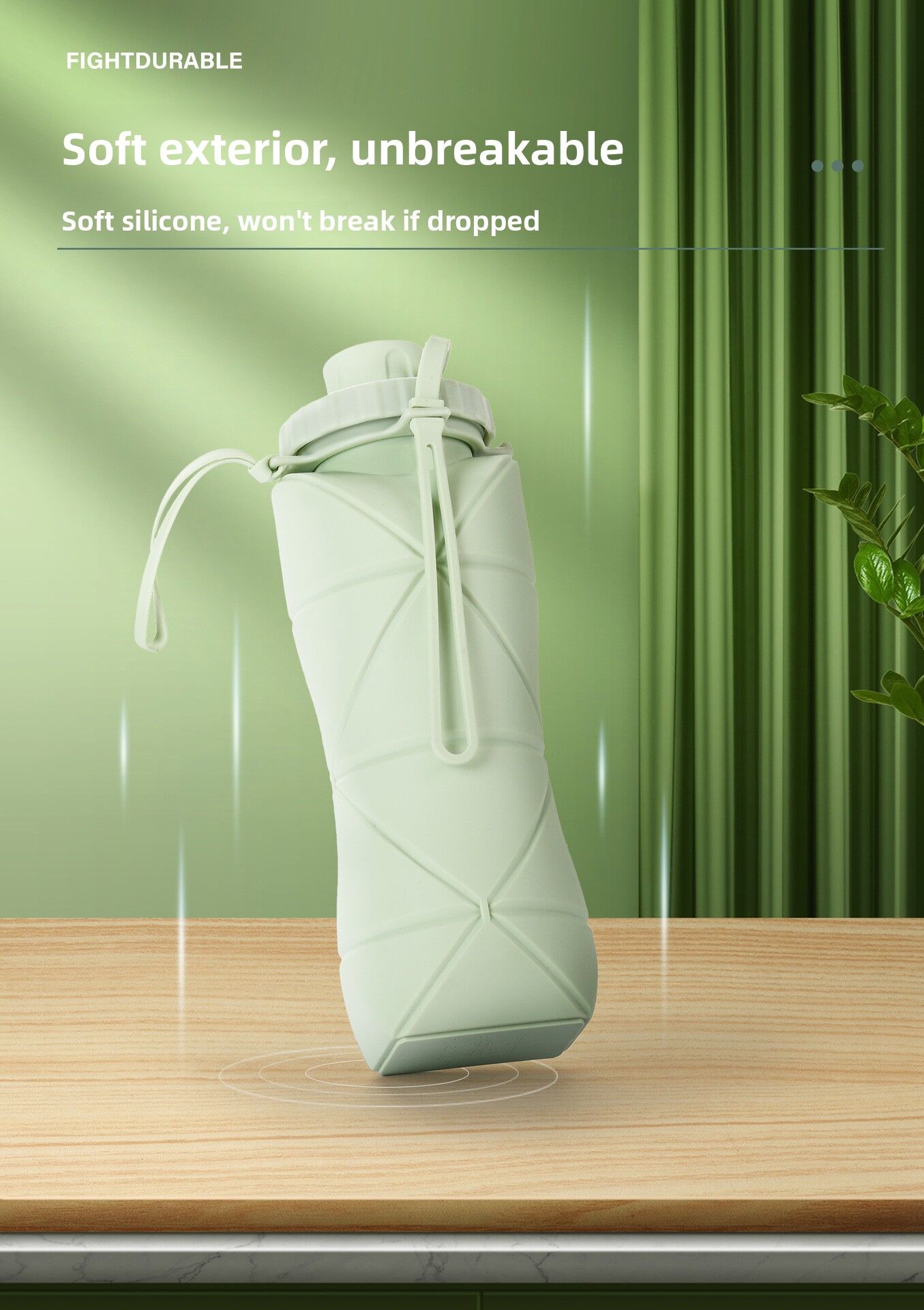 Grey Portable Food Grade Silicone Collapsible Sports Water Bottle 600ML - Folding down 80% , Low High Temperature Resistant - Image 7