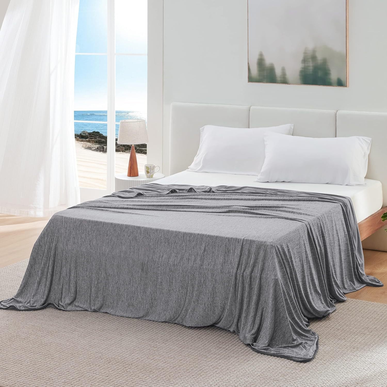 Blue Queen Size 200x150CM Cooling Blanket for Hot Sleepers - Lightweight Breathable All-Season Throw, Hand / Machine Washable - Image 2
