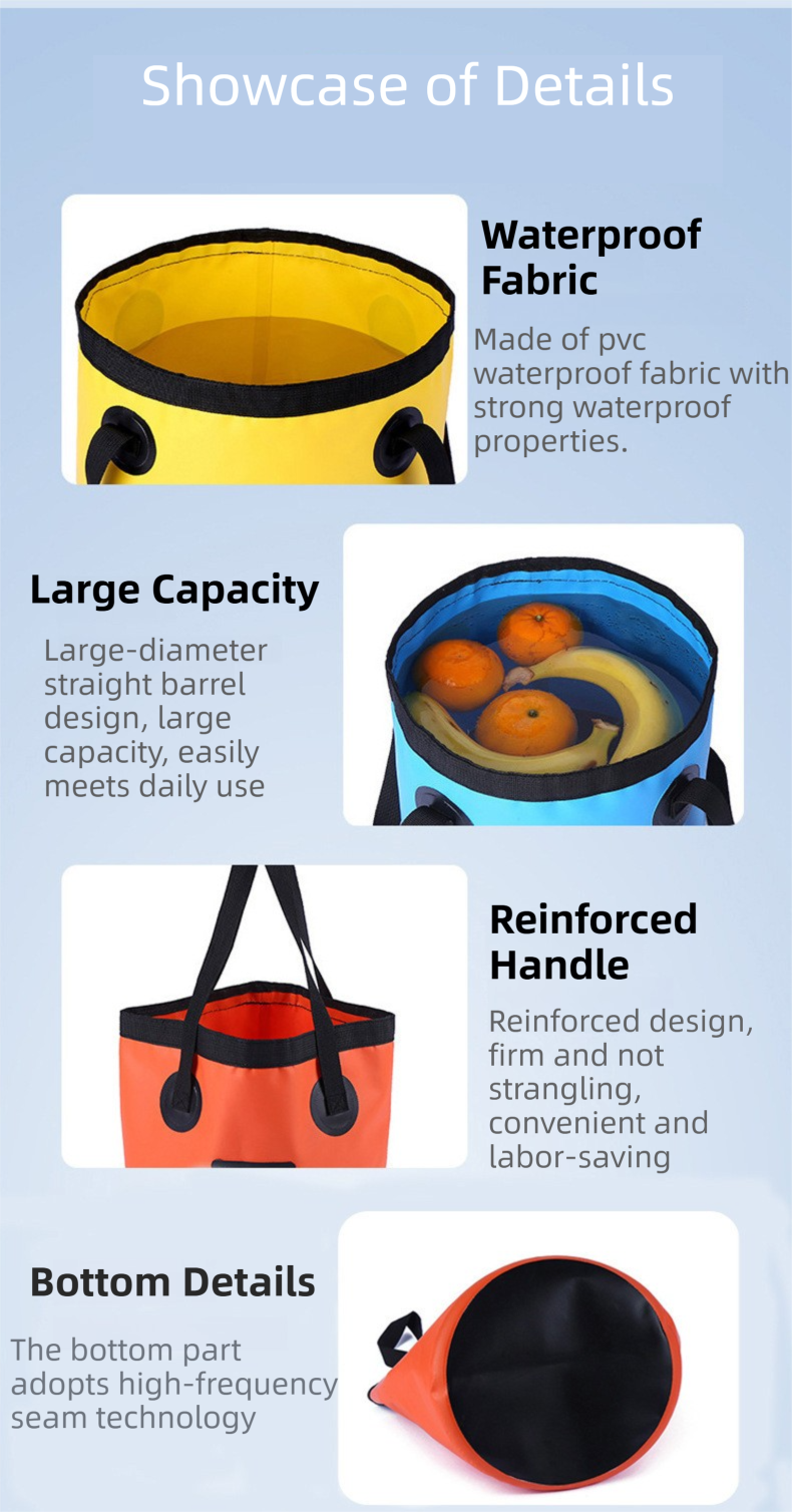 20L Rose Red Outdoor PVC Folding Water Bucket - Portable Fishing Barrel, Camping Water Storage, Car Washing Bag - Image 4