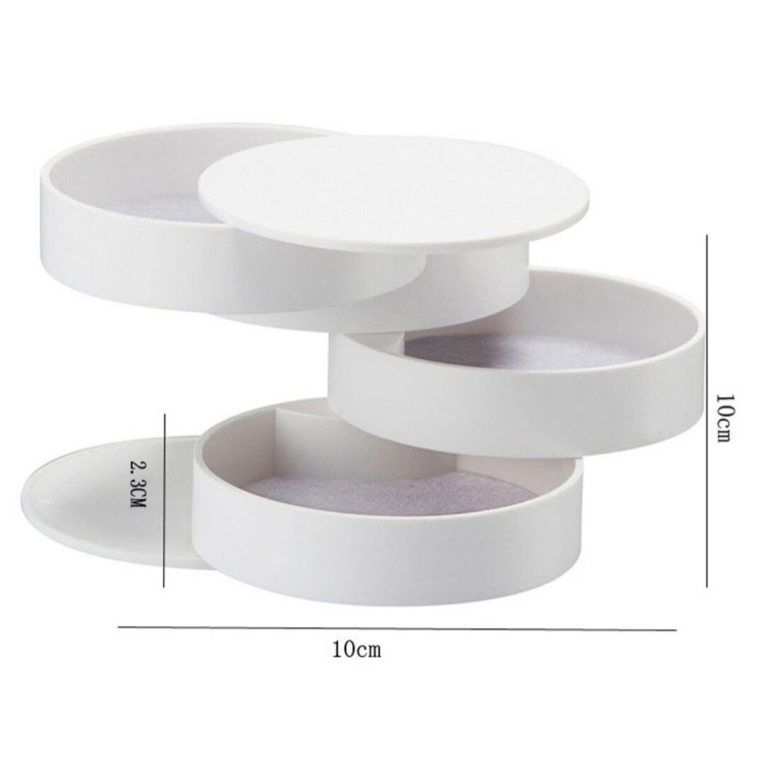 White 4-Layer Rotating Jewelry Storage Box - Dust-Proof Velvet Lined Organizer for Rings, Coins, and Hair Accessories (10x10CM) - Image 3