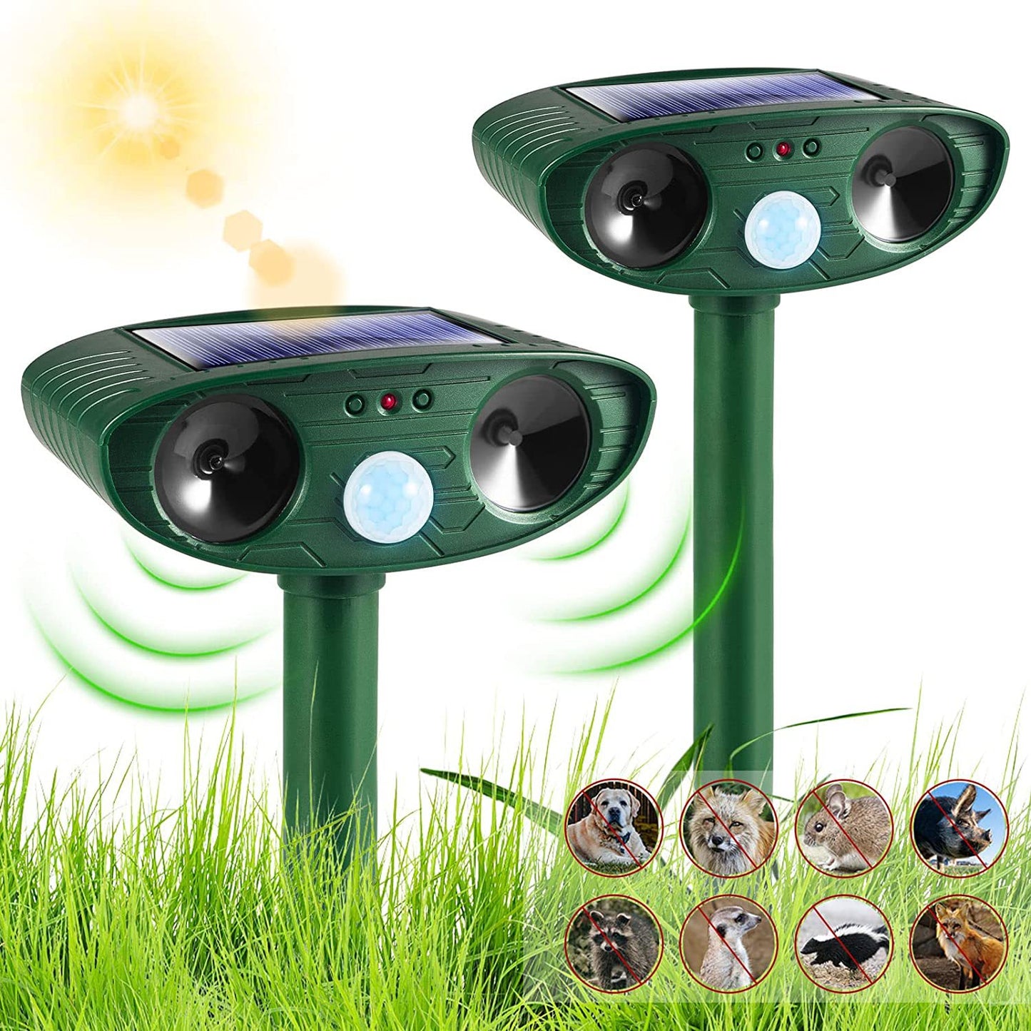 Classic Solar Powered Animal Repeller - PIR Sensor, Ultrasonic & Flashing Light Deterrent for Cats, Dogs, and Birds - Image 2