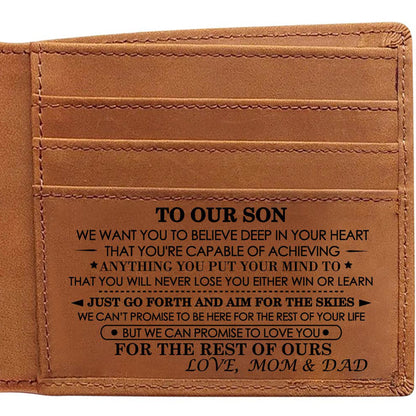 Premium To My Son Embossed Genuine Cowhide Leather Wallet - RFID Blocking, Parents Gift for Son (VE12104 Design)