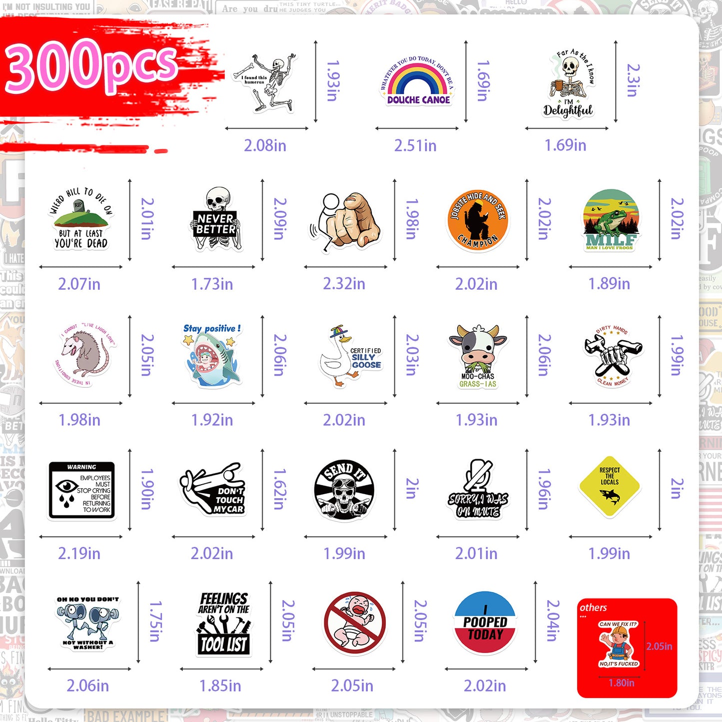 300 Pcs Prank Meme Graffiti Stickers Pack - Waterproof PVC Personalized Decals for Laptop, Luggage, Water Bottle DIY Decoration - Image 6