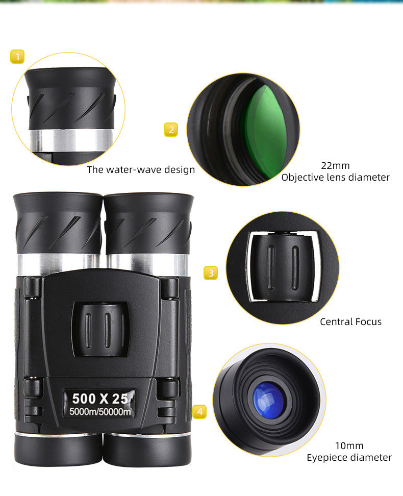 500x25 High Power HD Binoculars - Portable Concert Telescope with Phone Photography Capability, FMC Coated Optics - Image 2