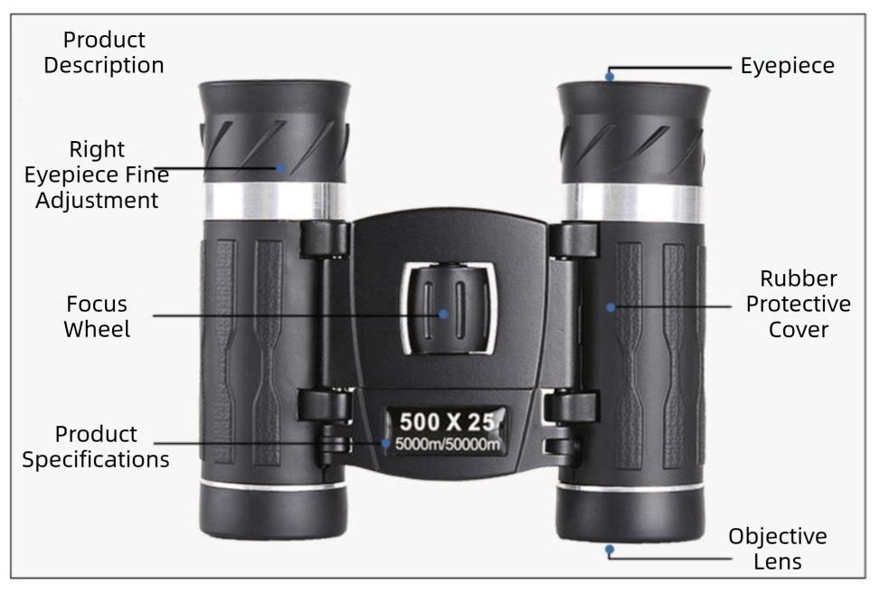 500x25 High Power HD Binoculars - Portable Concert Telescope with Phone Photography Capability, FMC Coated Optics - Image 6