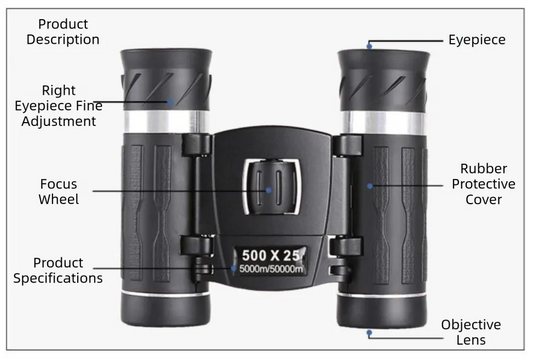 500x25 High Power HD Binoculars - Portable Concert Telescope with Phone Photography Capability, FMC Coated Optics - Image 6