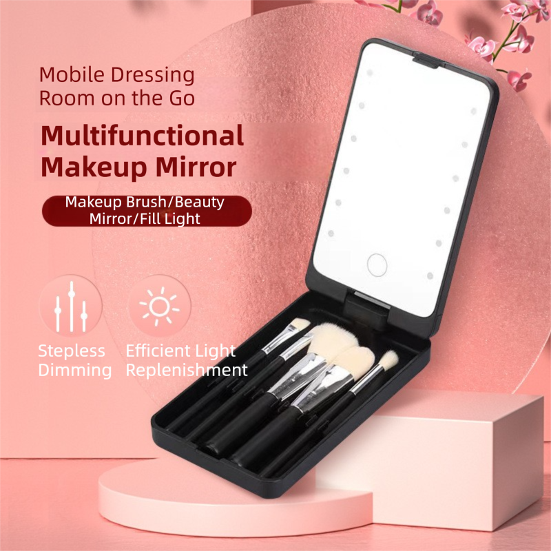 Pink Portable LED Makeup Mirror with Lights & Brushes (9x2.5x16CM) - Mini Foldable Desktop Vanity Mirror with Dual Color Temperature - Image 6
