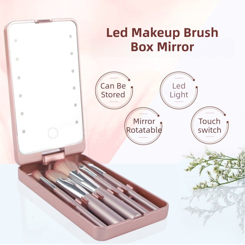 Black Portable LED Makeup Mirror with Lights & Brushes (9x2.5x16CM) - Mini Foldable Desktop Vanity Mirror with Dual Color Temperature - Image 2