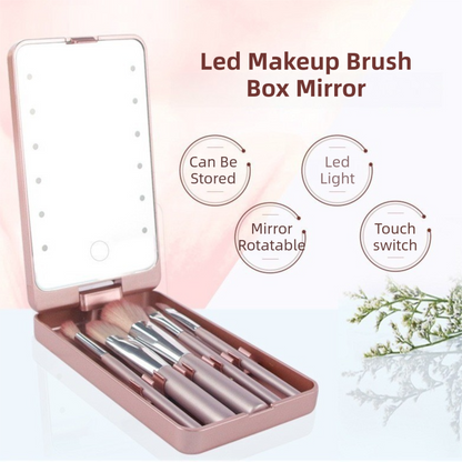 Black Portable LED Makeup Mirror with Lights & Brushes (9x2.5x16CM) - Mini Foldable Desktop Vanity Mirror with Dual Color Temperature - Image 2