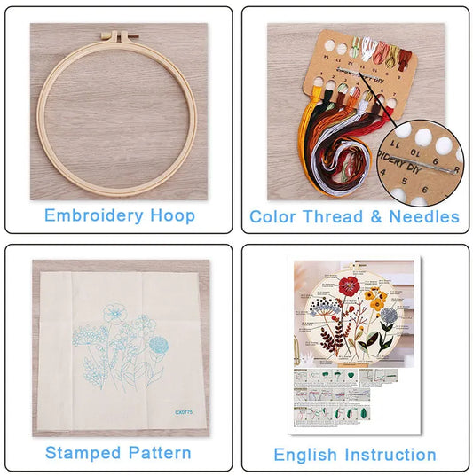 Christmas Embroidery DIY Kit with 20CM Faux Bamboo Hoop - Nordic Style Cross Stitch Material Pack (Style 3) - Image 2