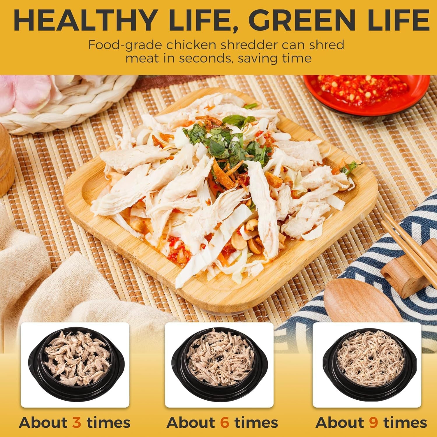Black Chicken Shredder Machine with Transparent Lid & Brush - Manual Meat Chopper and Pulverizer for Cooked Chicken and Pet Food - Image 3