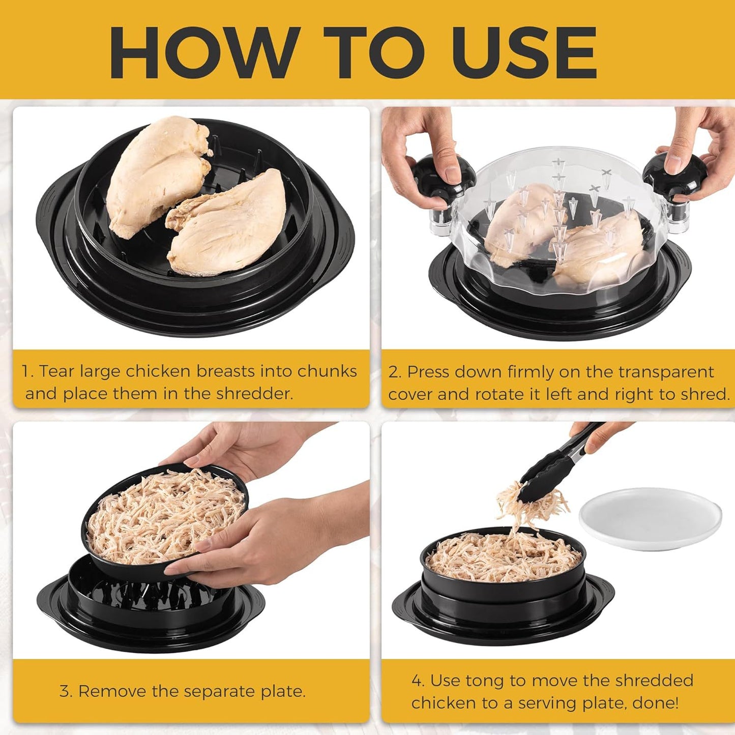 Black Chicken Shredder Machine with Transparent Lid & Brush - Manual Meat Chopper and Pulverizer for Cooked Chicken and Pet Food - Image 4