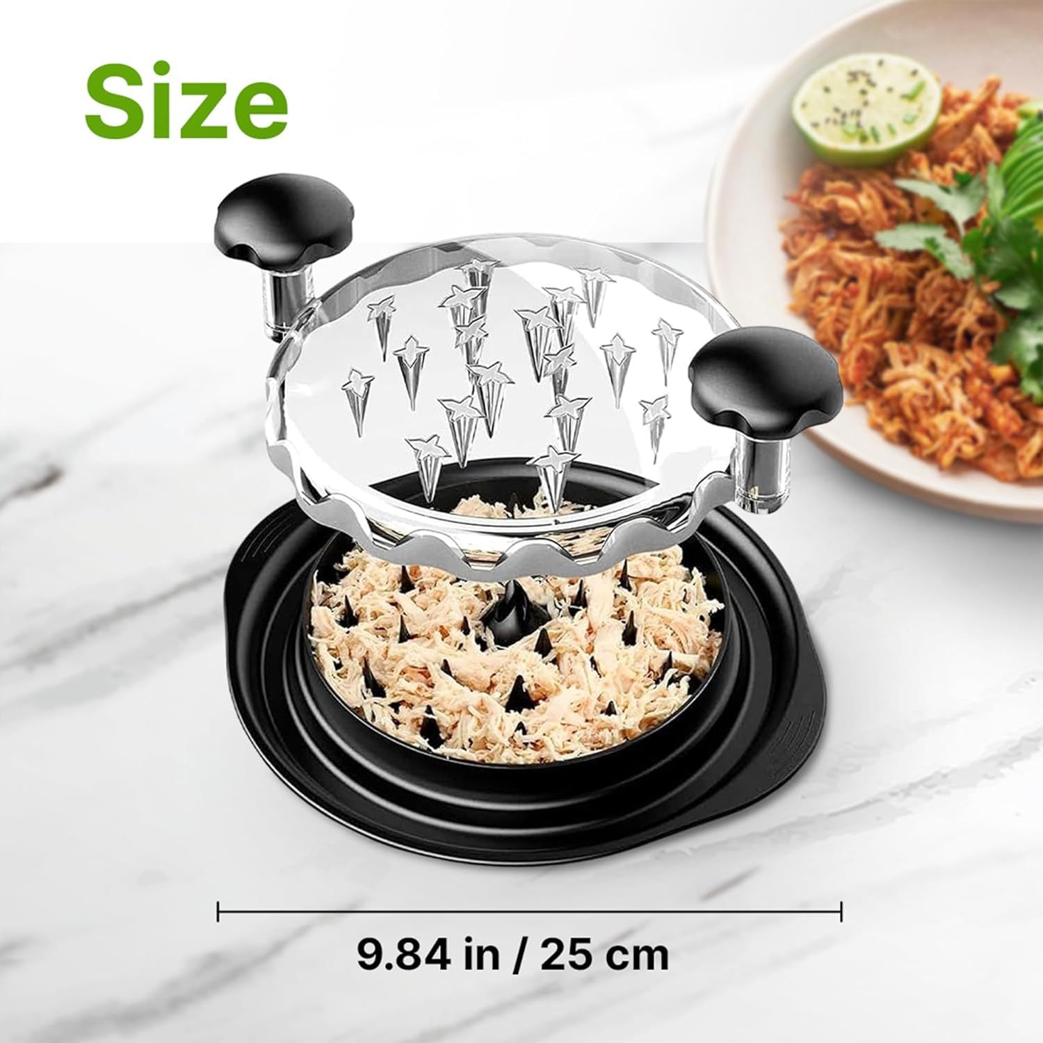 Black Chicken Shredder Machine with Transparent Lid & Brush - Manual Meat Chopper and Pulverizer for Cooked Chicken and Pet Food - Image 8