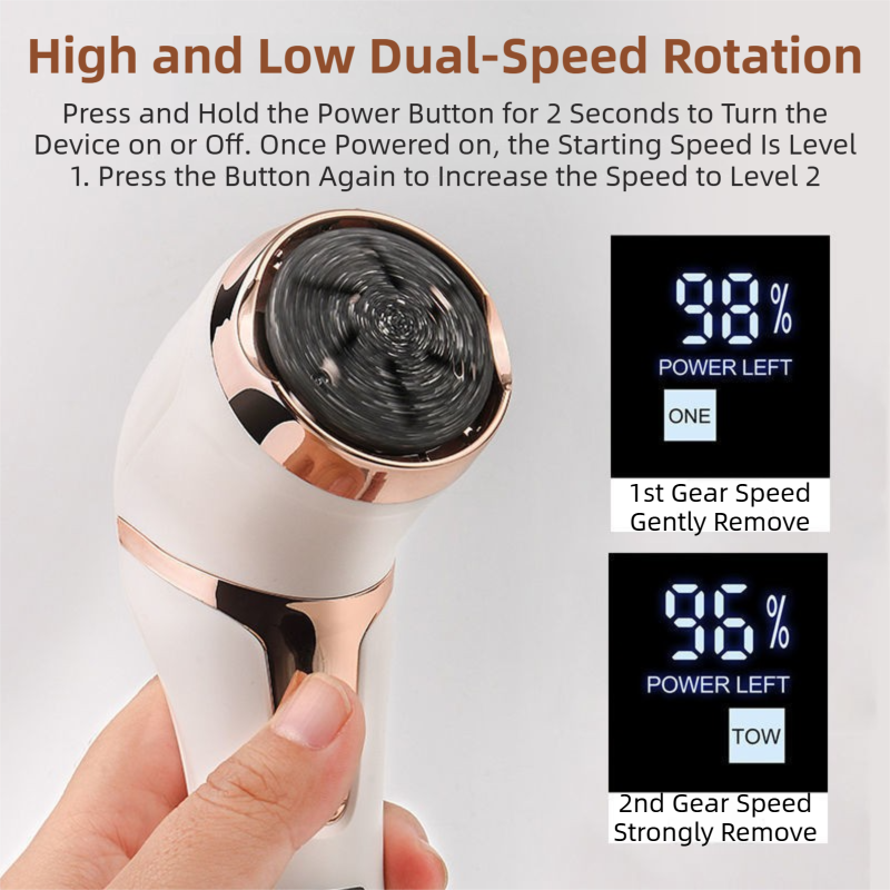 White Portable Electronic Pedicure File Set -  Waterproof Electric Foot Callus Remover with Dual-Speed and LCD Display, USB Rechargeable - Image 3