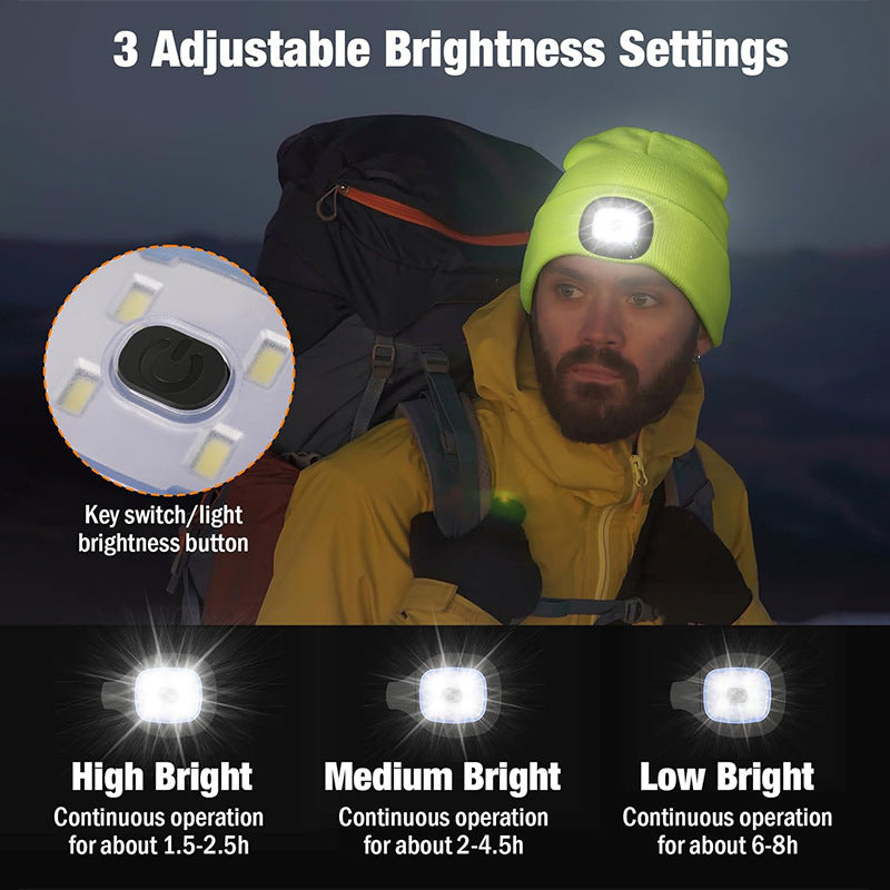 Black Removable LED Bluetooth Headphone Beanie - Washable Knit Hat with 3-Level LED Illumination & Stereo Sound, USB Rechargeable - Image 2