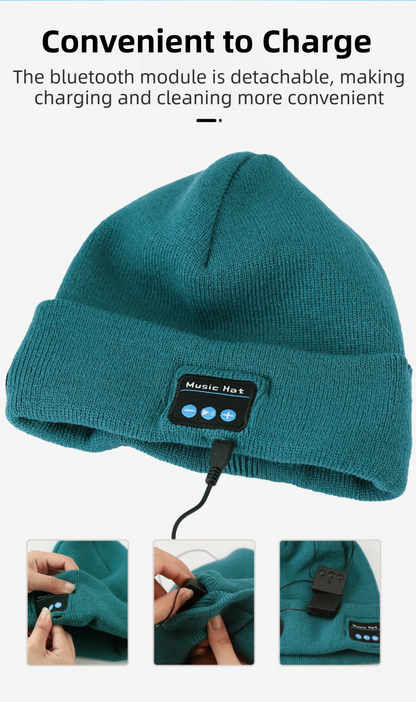 Black Removable LED Bluetooth Headphone Beanie - Washable Knit Hat with 3-Level LED Illumination & Stereo Sound, USB Rechargeable - Image 6