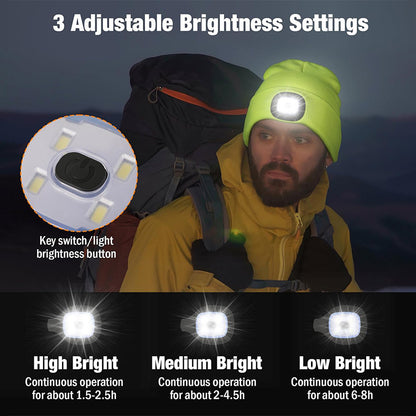 Light Grey Removable LED Bluetooth Headphone Beanie - Washable Knit Hat with 3-Level LED Illumination & Stereo Sound, USB Rechargeable - Image 2