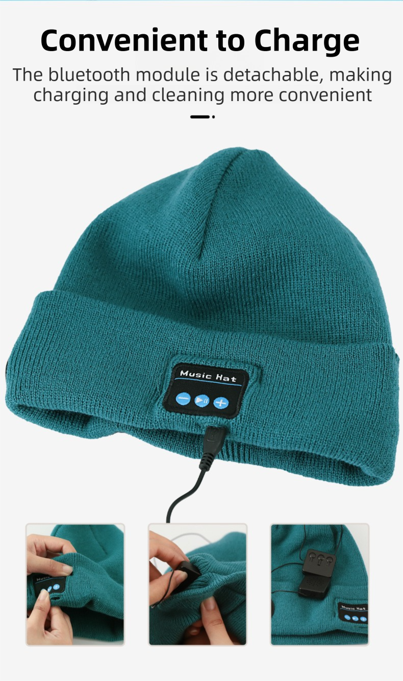Pink Removable LED Bluetooth Headphone Beanie - Washable Knit Hat with 3-Level LED Illumination & Stereo Sound, USB Rechargeable - Image 6