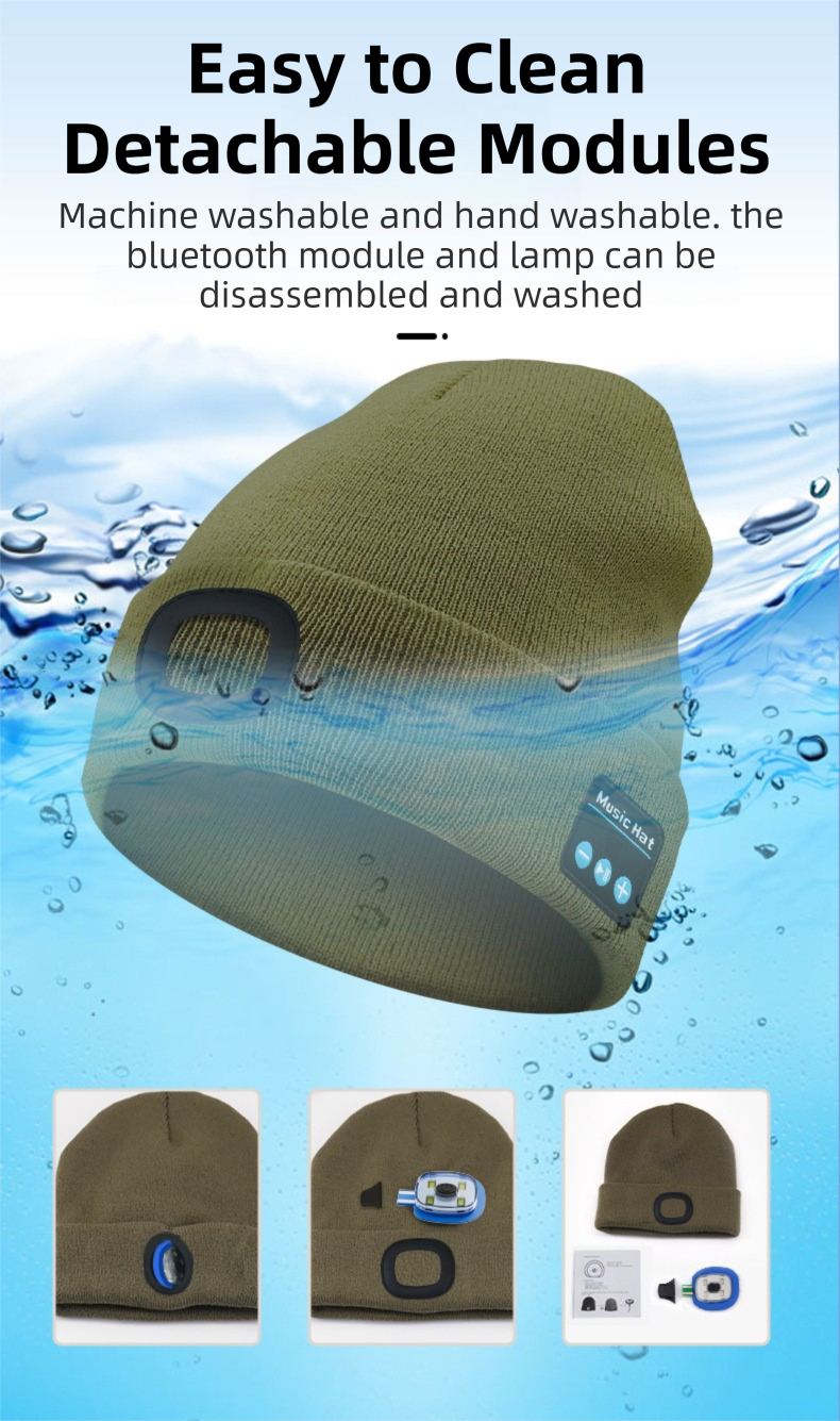 Orange Removable LED Bluetooth Headphone Beanie - Washable Knit Hat with 3-Level LED Illumination & Stereo Sound, USB Rechargeable - Image 5