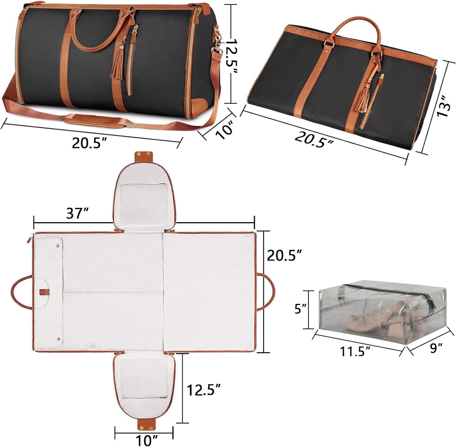 White 56-75L Large Capacity Foldable Garment Duffel Bag with Shoe Pouch - PU Leather Convertible Suit Carrier, Anti-Wrinkle Travel & Weekender Bag - Image 6