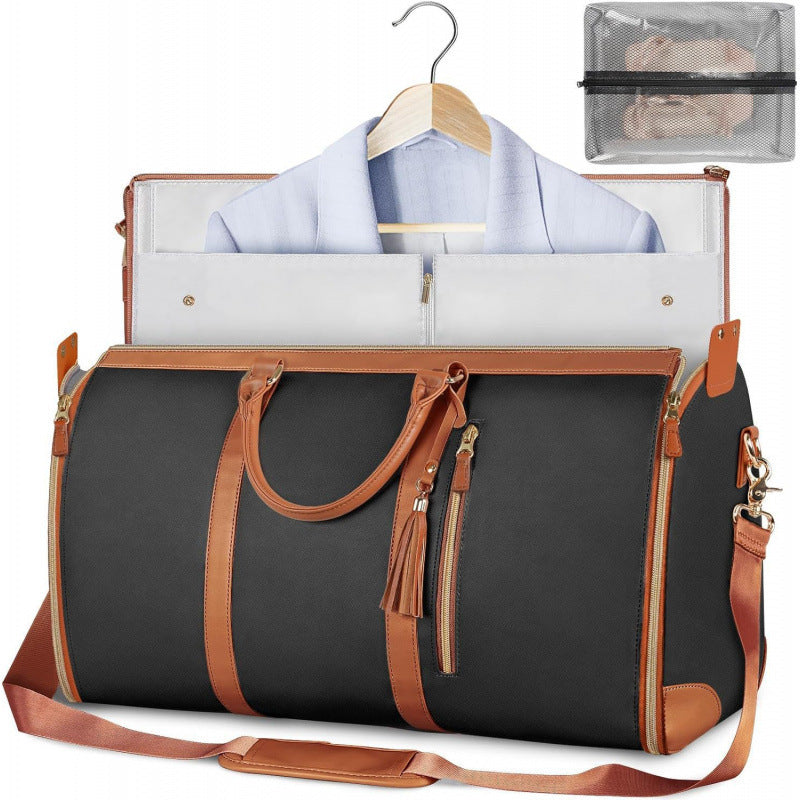 Pink 56-75L Large Capacity Foldable Garment Duffel Bag with Shoe Pouch - PU Leather Convertible Suit Carrier, Anti-Wrinkle Travel & Weekender Bag - Image 2