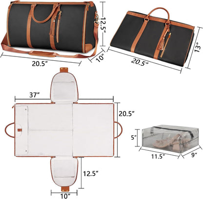 Rose-Red 56-75L Large Capacity Foldable Garment Duffel Bag with Shoe Pouch - PU Leather Convertible Suit Carrier, Anti-Wrinkle Travel & Weekender Bag - Image 6