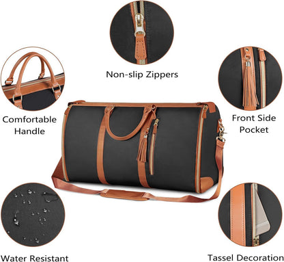 Black 56-75L Large Capacity Foldable Garment Duffel Bag with Shoe Pouch - PU Leather Convertible Suit Carrier, Anti-Wrinkle Travel & Weekender Bag - Image 4