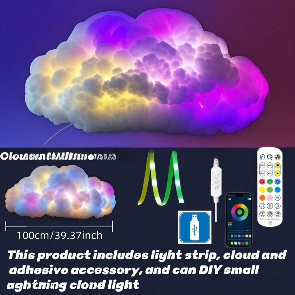 DIY Thunder Cloud Light Strip - USB Powered, App/Remote Controlled, Voice Control Supported, RGB LED Atmosphere Decoration - Image 4