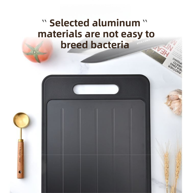 Beige Aluminum Fast Thawing Dual-Sided Cutting Board(31x21CM) - Multifunctional Kitchen Tool with Garlic Grinder and Knife Sharpener - Image 2