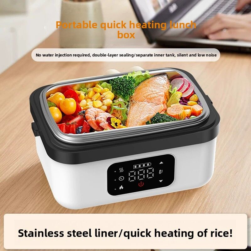 1L White Cordless Waterless Heated Lunch Box - Portable 304 Stainless Steel Bento Box for Picnic Students Office Workers, Timed Insulation & USB Rechargeable - Image 2