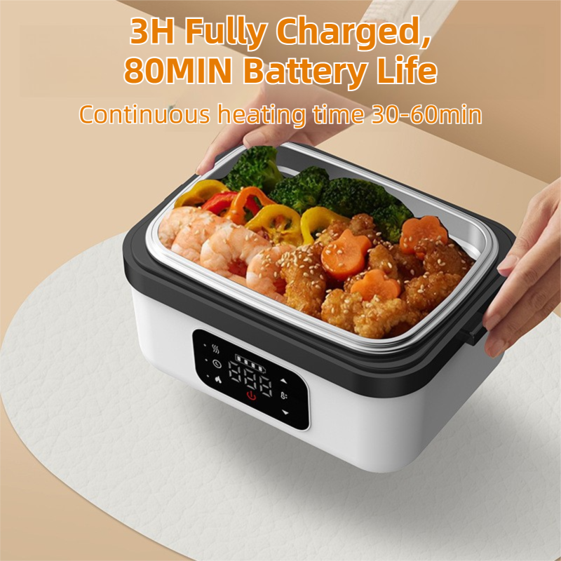 1L White Cordless Waterless Heated Lunch Box - Portable 304 Stainless Steel Bento Box for Picnic Students Office Workers, Timed Insulation & USB Rechargeable - Image 3