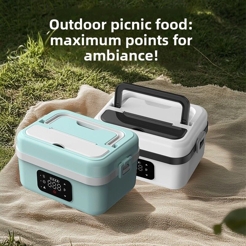 1L White Cordless Waterless Heated Lunch Box - Portable 304 Stainless Steel Bento Box for Picnic Students Office Workers, Timed Insulation & USB Rechargeable - Image 4