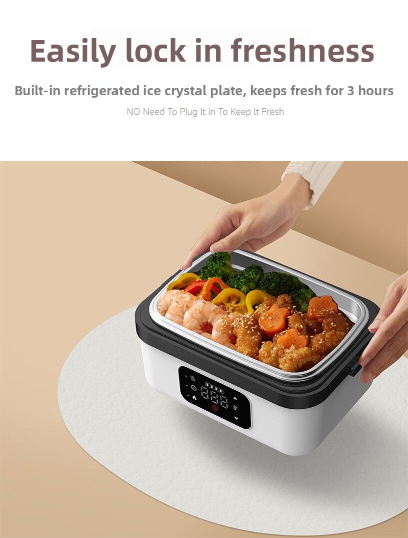 1L White Cordless Waterless Heated Lunch Box - Portable 304 Stainless Steel Bento Box for Picnic Students Office Workers, Timed Insulation & USB Rechargeable - Image 9