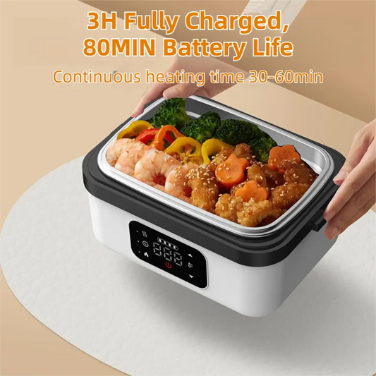 1L Black Cordless Waterless Heated Lunch Box - Portable 304 Stainless Steel Bento Box for Picnic Students Office Workers, Timed Insulation & USB Rechargeable - Image 3