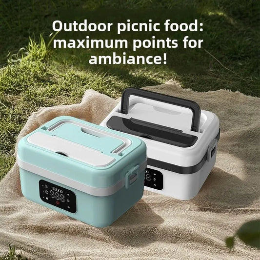 1L Black-Blue Cordless Waterless Heated Lunch Box - Portable 304 Stainless Steel Bento Box for Picnic Students Office Workers, Timed Insulation & USB Rechargeable - Image 4